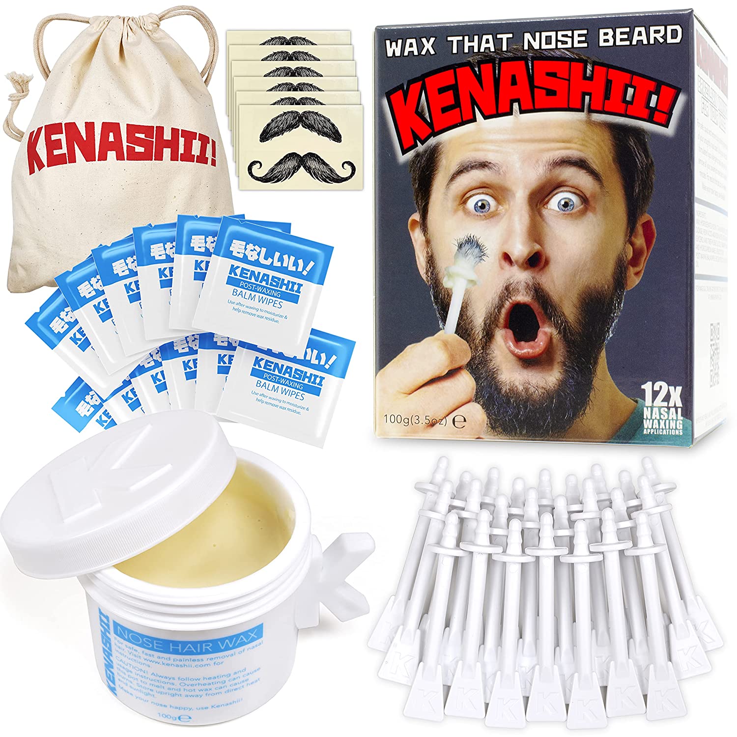 The world's best nose waxing kit, containing everything you need for FAST & SAFE & ENORMOUSLY SATISFYING termination of your nasal ferrets